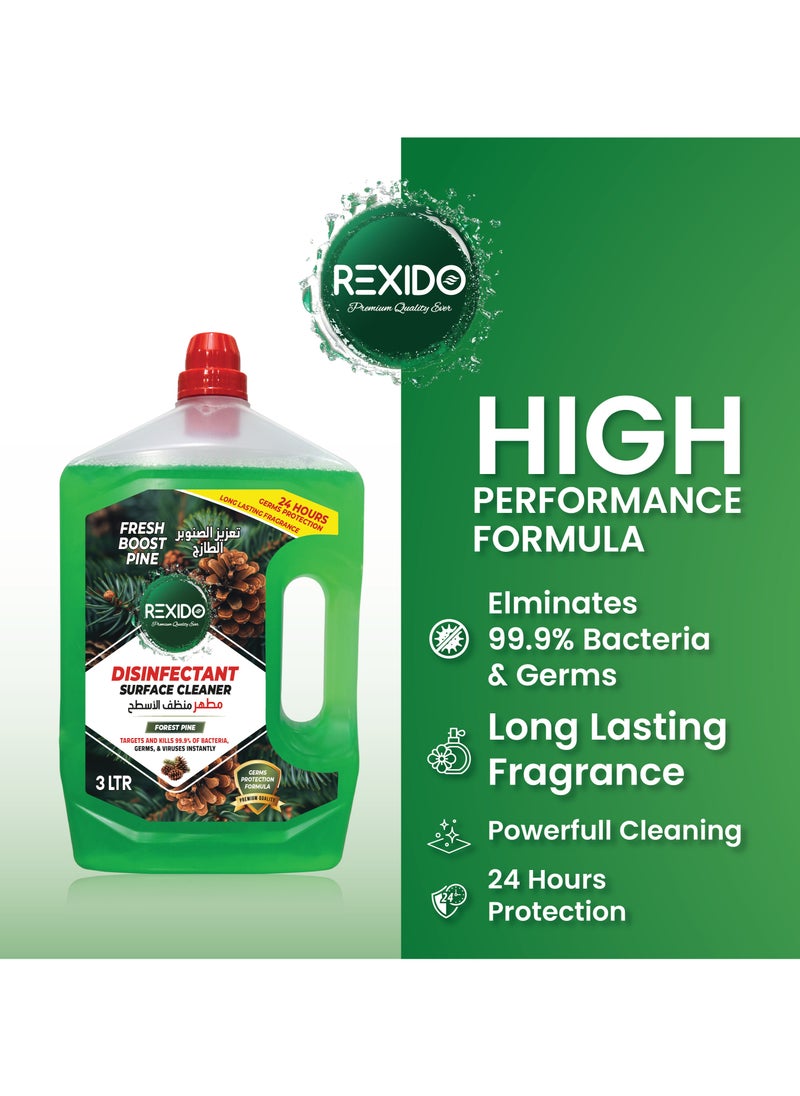REXIDO - High Performance Disinfectant Floor Cleaner, Power Clean & Deodorize, Kills 99.9% Bacteria & Germs, 24-Hour Protection & Freshness, Spanish Lavender + Forest Pine 3L X 2 (Twin Pack). - Image 1