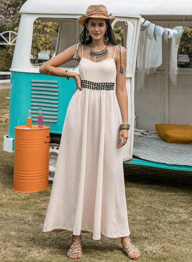 Take Two Take Two Embroidered Waist Tassel Strap A-Line Maxi Dress