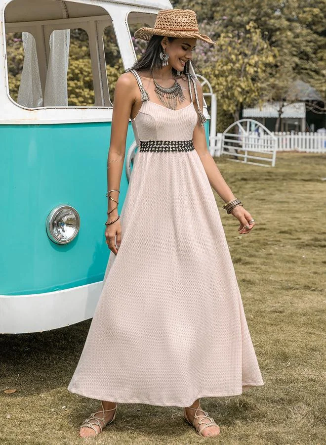 Take Two Take Two Embroidered Waist Tassel Strap A-Line Maxi Dress