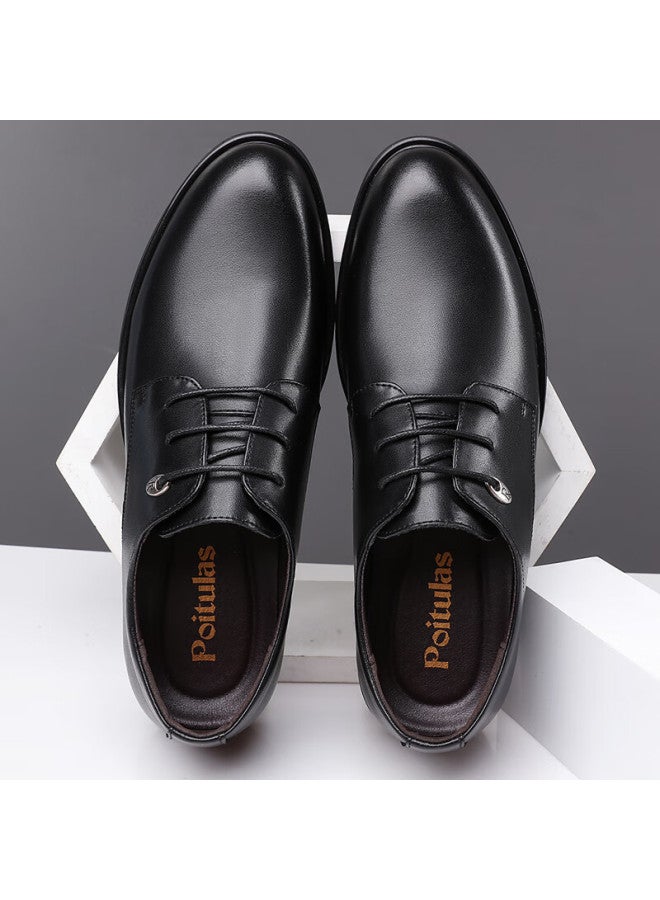Poitulas Botulaisi Men's Leather Shoes, British Style Lace-up, Business Casual Formal Shoes, Lightweight Derby Work Shoes For Men, 5522 Black, Size 42 - Image 3