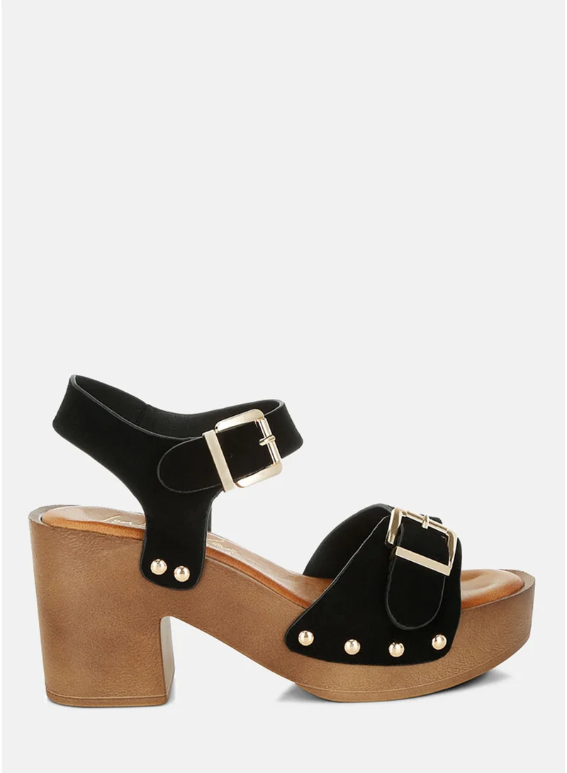 London Rag Real Suede Leather Clog Sandals in Black