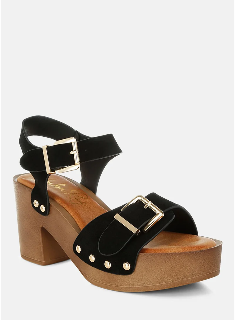 London Rag Real Suede Leather Clog Sandals in Black
