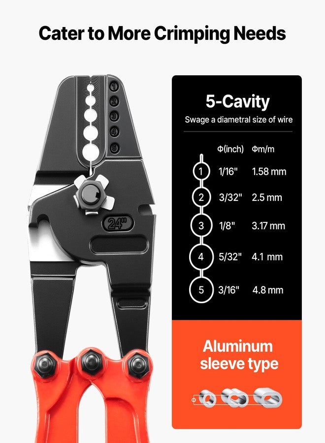 VEVOR Hand Swager Crimper 24 Inch,Swaging Tool 5 Cavity 1/16" 3/32" 1/8" 5/32" 3/16",Hand Cimping Tool for Copper Aluminum Oval Sleeves and Stop Sleeves,Wire Rope Crimping Tool Swage Tool Long Hand - Image 2