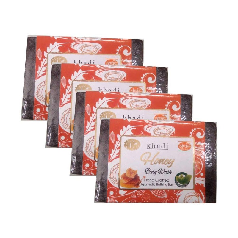 Meghdoot Honey Body Wash Soap khadi handmade ayurvedic bathing bar natural skin moisturizing herbal body cleanser for soft smooth glowing skin 125gm Pack of 4 - Image 1