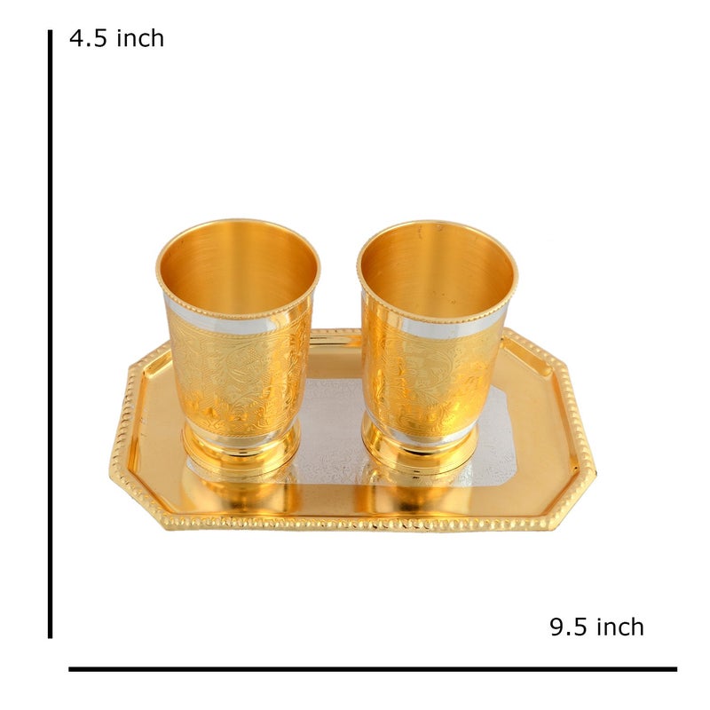 PIEPOT Piepot Silver Gold Plated Brass Glass for Drinking Water Set with Tray Set of 3 Glass Tumbler 660 Ml Best Gift for Wedding Anniversary Diwali with Beautiful Red Velvet Box - Image 3