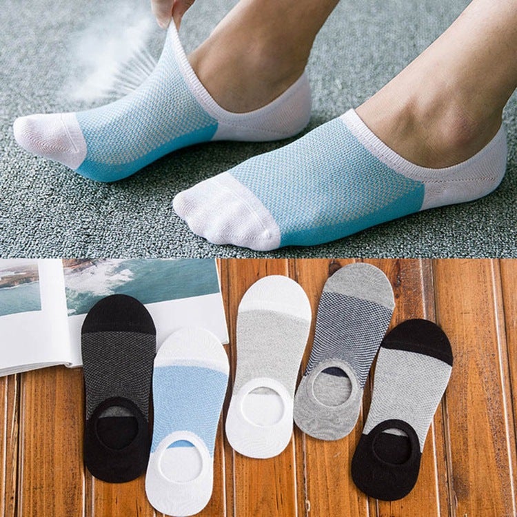 Mens Mesh Invisible Boat Socks Stripe Silicone Blue White - Image 4