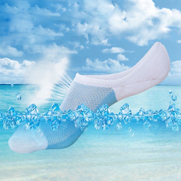 Mens Mesh Invisible Boat Socks Stripe Silicone Blue White - Image 5