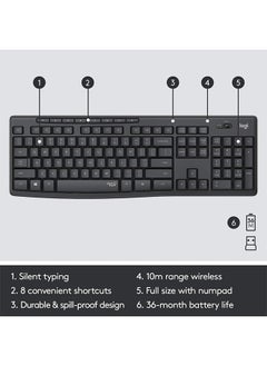Logitech MK295 Silent wireless keyboard and mouse combination, 10-meter Wifi range, 2.4GHz wireless, nano USB receiver, silent touch technology  - Image 2