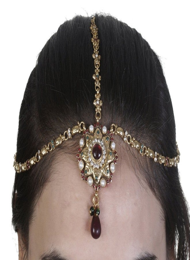 Vama Fashions Gold Plated Maang Tikka Stone Matha Patti Damini Tika South Indian Traditional Jewellery for Women - Image 2