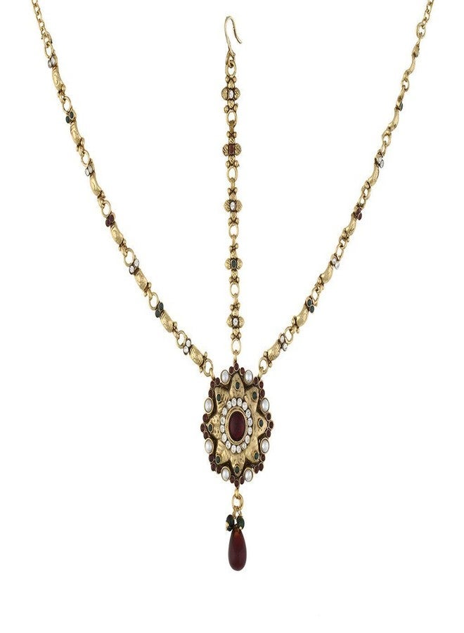 Vama Fashions Gold Plated Maang Tikka Stone Matha Patti Damini Tika South Indian Traditional Jewellery for Women - Image 1