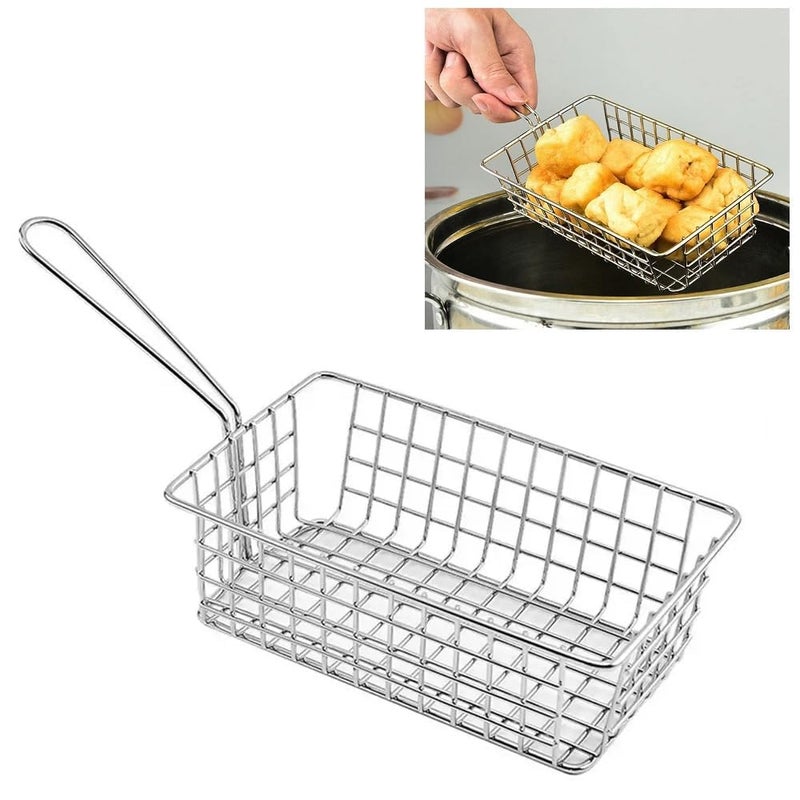 CLICKSWIFT Portable French Fries Chicken Strip Frying Strainer Basket with Handle for Home Restaurant Use Silver Colour 1 Pcs - Image 1