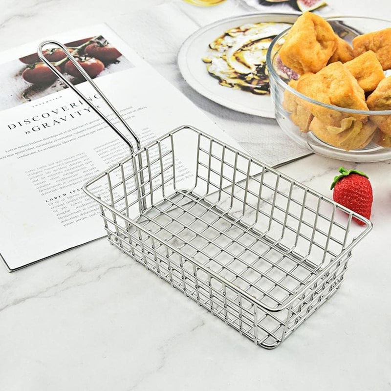 CLICKSWIFT Portable French Fries Chicken Strip Frying Strainer Basket with Handle for Home Restaurant Use Silver Colour 1 Pcs - Image 2