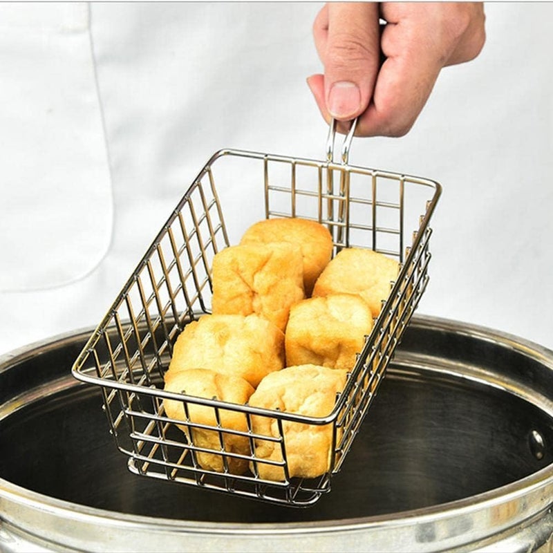 CLICKSWIFT Portable French Fries Chicken Strip Frying Strainer Basket with Handle for Home Restaurant Use Silver Colour 1 Pcs - Image 3