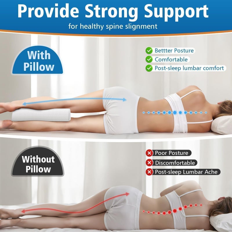 SweetSlubr Knee Pillow for Side Sleepers, Half Moon Memory Foam Bolster Pillow for Legs, Ergonomic Design Wedge Elevation Pillow for Side & Back Sleeping, Under Knee Support, Foot, Ankle, Lumbar,White - Image 5