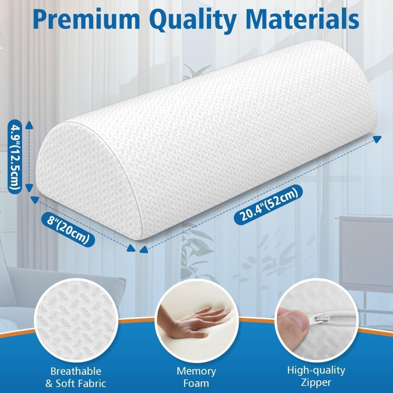 SweetSlubr Knee Pillow for Side Sleepers, Half Moon Memory Foam Bolster Pillow for Legs, Ergonomic Design Wedge Elevation Pillow for Side & Back Sleeping, Under Knee Support, Foot, Ankle, Lumbar,White - Image 2
