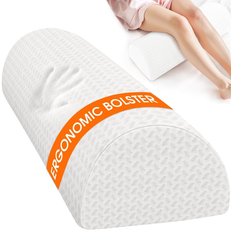SweetSlubr Knee Pillow for Side Sleepers, Half Moon Memory Foam Bolster Pillow for Legs, Ergonomic Design Wedge Elevation Pillow for Side & Back Sleeping, Under Knee Support, Foot, Ankle, Lumbar,White - Image 1