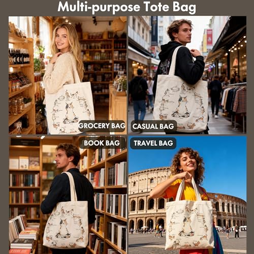 CosplayStudio Large Tote Shopping Bag Cotton Canvas-Reusable grocery Bag with Zipper Aesthetic Reusable Shoulder Bag for Gym, Travel, Work (Style-G) - Image 2