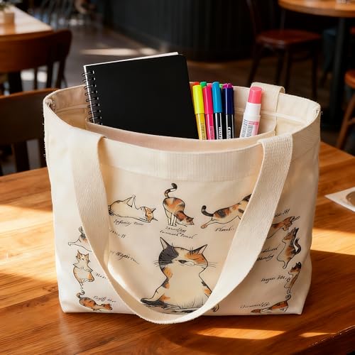 CosplayStudio Large Tote Shopping Bag Cotton Canvas-Reusable grocery Bag with Zipper Aesthetic Reusable Shoulder Bag for Gym, Travel, Work (Style-G) - Image 3