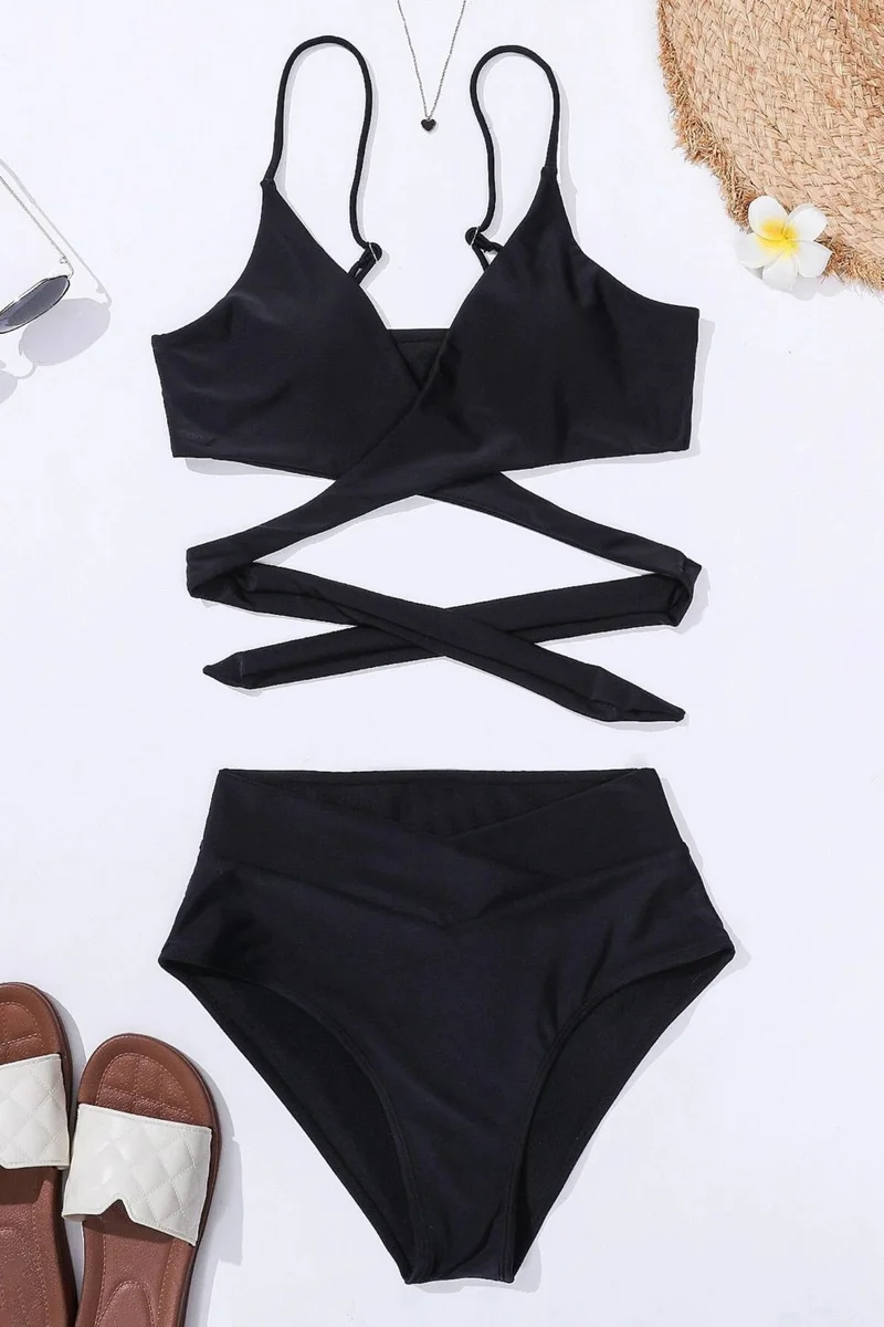 Angelsin V Cut Bikini Bottom Waist Belt Detail Bikini Set