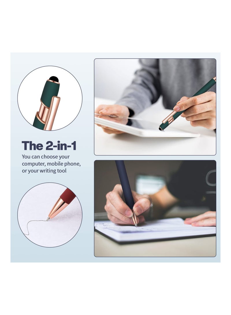 KASTWAVE Ballpoint Pen with Stylus Tip, 8 Pieces Black Ink Metal Pen Stylus for Touch Screens for Office School Stationery Supplies Tablets and More (Red, Green, Navy, Black) - Image 2