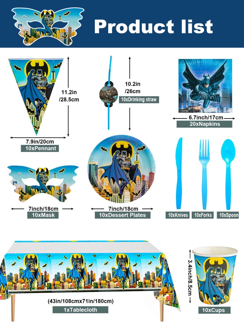 URbazaar 145Pcs Batman and friends Birthday Party Supplies,includes Banner,Backdrop,Tableware Set,Tablecover,Cake Toppers, etc Batman party decorations - Image 2