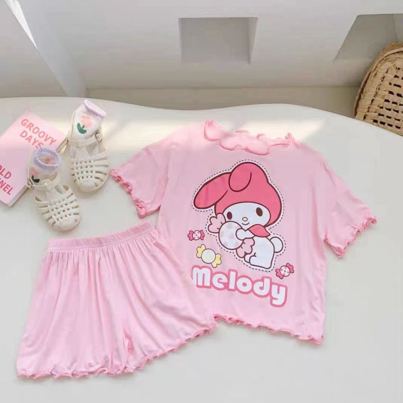 2024 Pajamas Summer New Short-sleeved Shorts Girls Kulomi Small Middle-aged Childrens Little Girl Baby Home Clothes suit 833#[pink suit] 