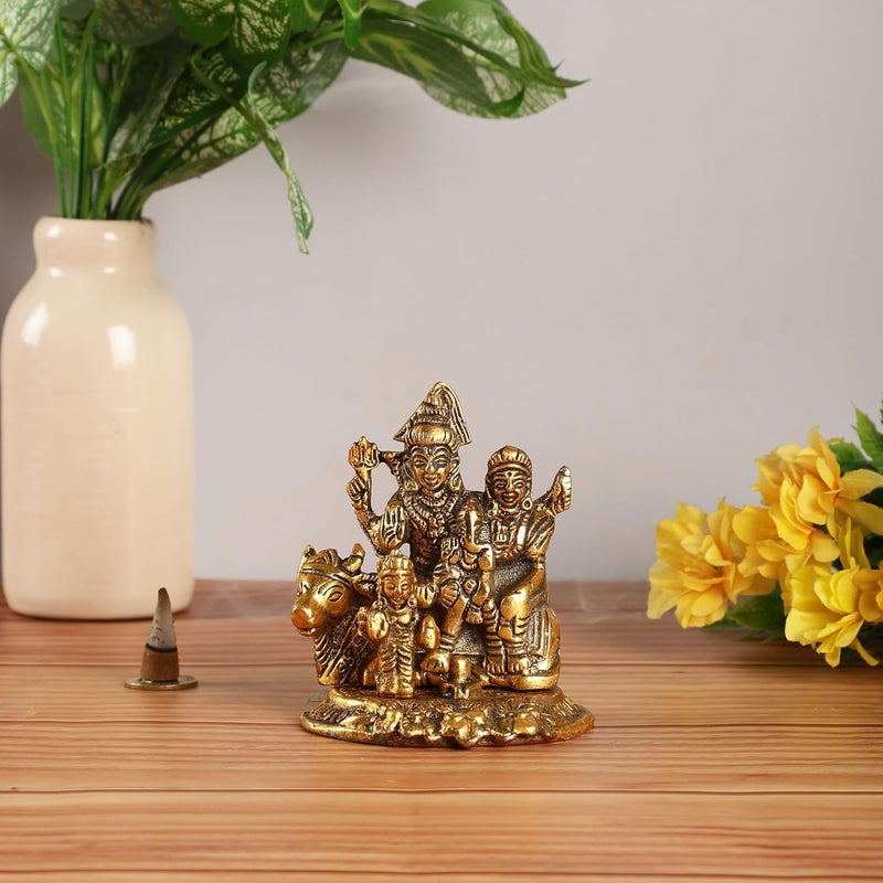 HEYEARTH Lord Shiv Family Idol for Mandir Pooja Religious Idol FigurinesLord Shiva Statue for Home TempleOfficeGifts Gold 39x35 Inches - Image 1