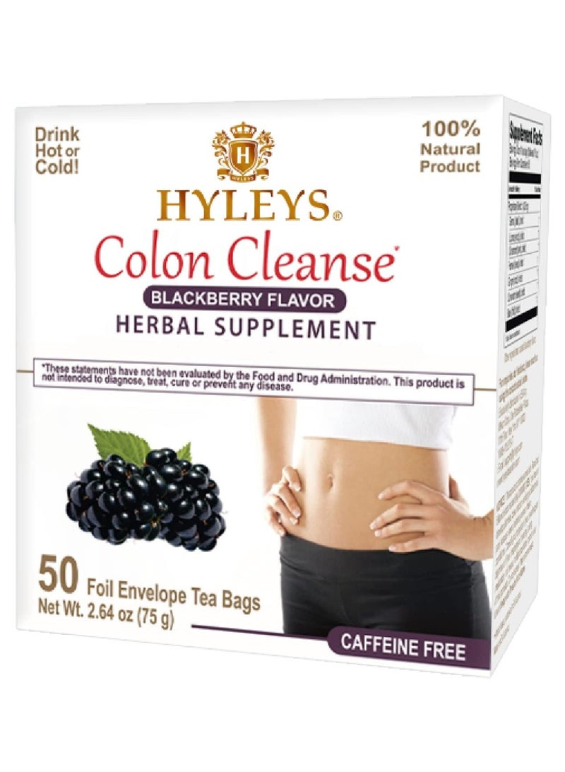 HYLEYS Colon Cleanse Tea Blackberry Flavor - 50 Tea Bags (1 Pack) - Image 1