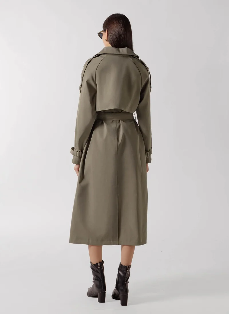 Shapes DARK BEIGE DOUBLE BREASTED LONG TRENCH  COAT for Women | Best Price UAE