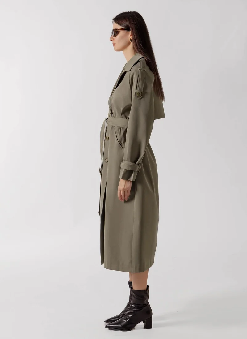 Shapes DARK BEIGE DOUBLE BREASTED LONG TRENCH  COAT for Women | Best Price UAE