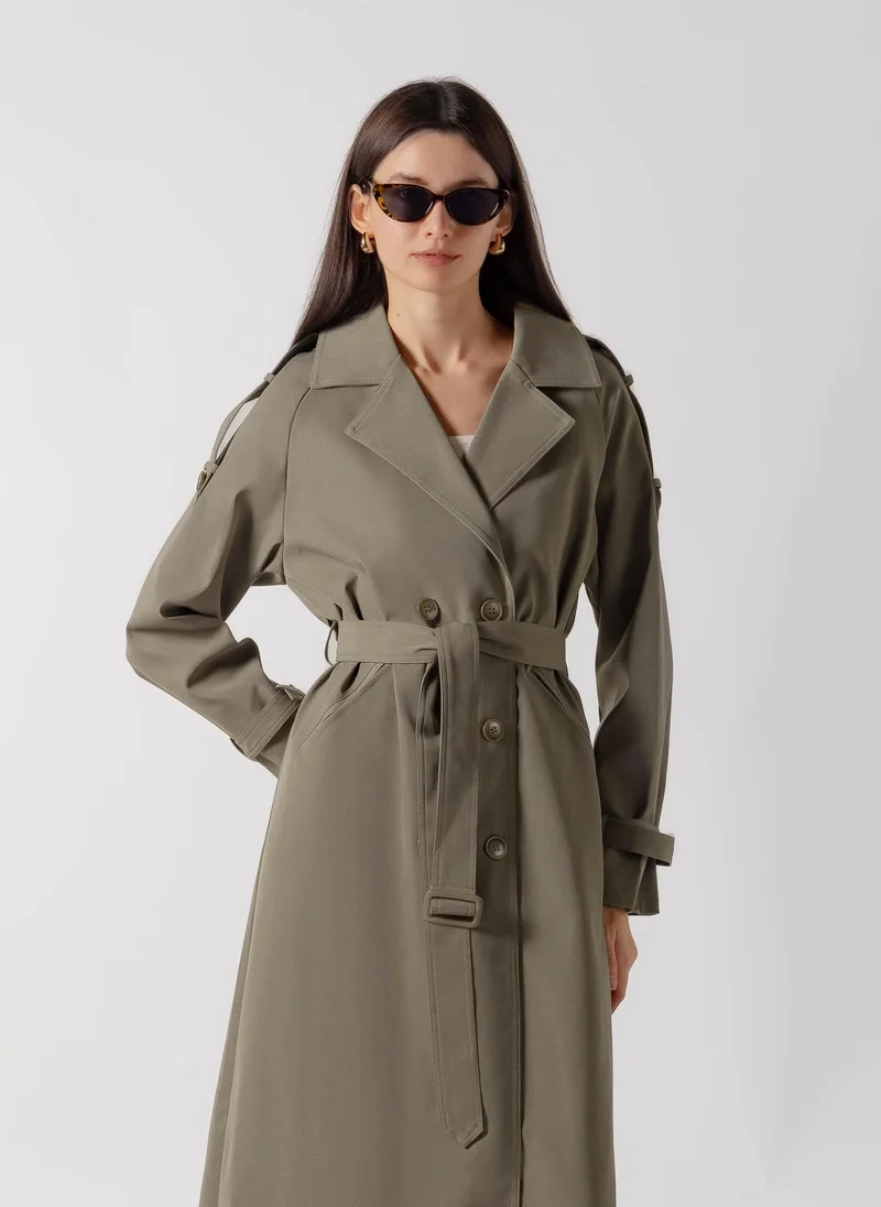 Shapes DARK BEIGE DOUBLE BREASTED LONG TRENCH  COAT for Women | Best Price UAE