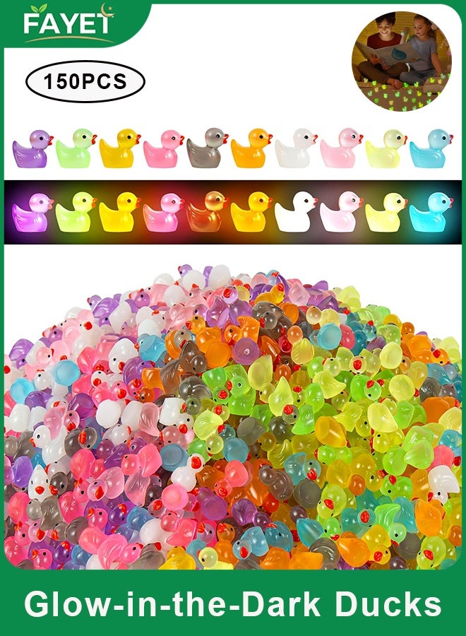 فاييت 150 قطعة من البط الصغير المصنوع من الراتنج والمضيء في الظلام، تماثيل صغيرة مضيئة لحدائق الجنيات، وأحواض السمك، والنباتات المحفوظة في أصص، والأعمال اليدوية، وبيوت الدمى، وزينة الحفلات (10 ألوان) - Image 1