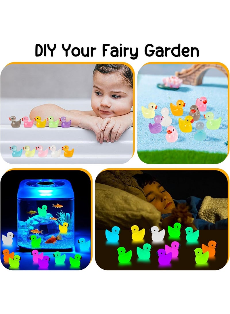 فاييت 150 قطعة من البط الصغير المصنوع من الراتنج والمضيء في الظلام، تماثيل صغيرة مضيئة لحدائق الجنيات، وأحواض السمك، والنباتات المحفوظة في أصص، والأعمال اليدوية، وبيوت الدمى، وزينة الحفلات (10 ألوان) - Image 4