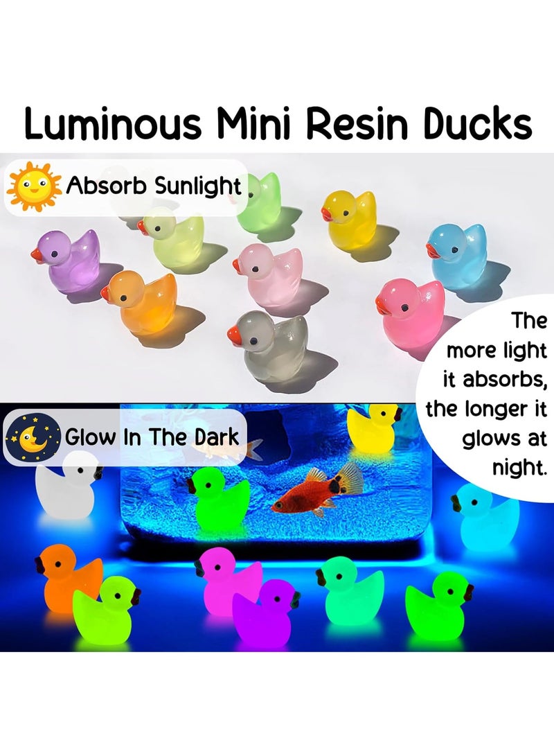فاييت 150 قطعة من البط الصغير المصنوع من الراتنج والمضيء في الظلام، تماثيل صغيرة مضيئة لحدائق الجنيات، وأحواض السمك، والنباتات المحفوظة في أصص، والأعمال اليدوية، وبيوت الدمى، وزينة الحفلات (10 ألوان) - Image 3