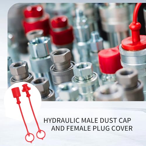 ANHAN 1/4" ISO5675 Hydraulic Coupling Dust Cap and Plug,Red Rubber Male Dust Cap and Female Plug Covers for Hydraulic Quick Coupler 4set - Image 2
