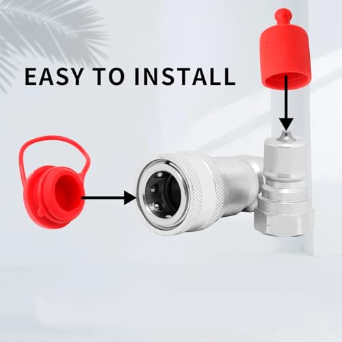 ANHAN 1/4" ISO5675 Hydraulic Coupling Dust Cap and Plug,Red Rubber Male Dust Cap and Female Plug Covers for Hydraulic Quick Coupler 4set - Image 4