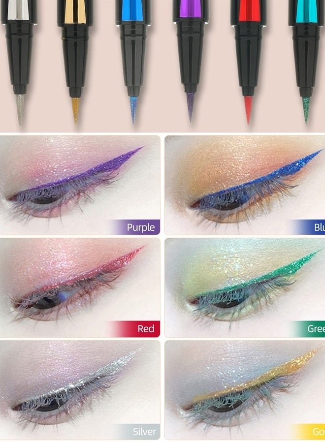 LYSdefeu Glitter Eyeliner Liquid Liner- 2 Pcs Purple Blue Pearlescent Satin Glitter Metallic Colorful Sparkling Eye Liner Eyeshadow Pen, Long Lasting High Pigmented Waterproof & Smudge-proof Eyeliner Pencil