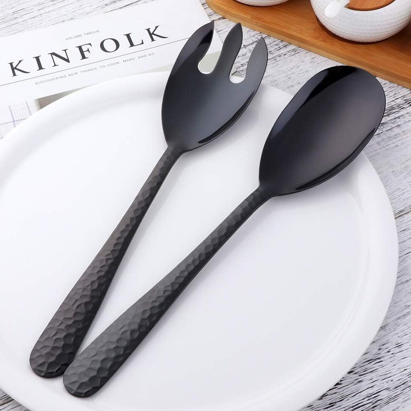 Bisda Salad Spoon and Fork Set, 12 Inch Stainless Steel Salad Server, Black Serving Utensils, Dishwasher Safe, Pack of 2 - Image 5