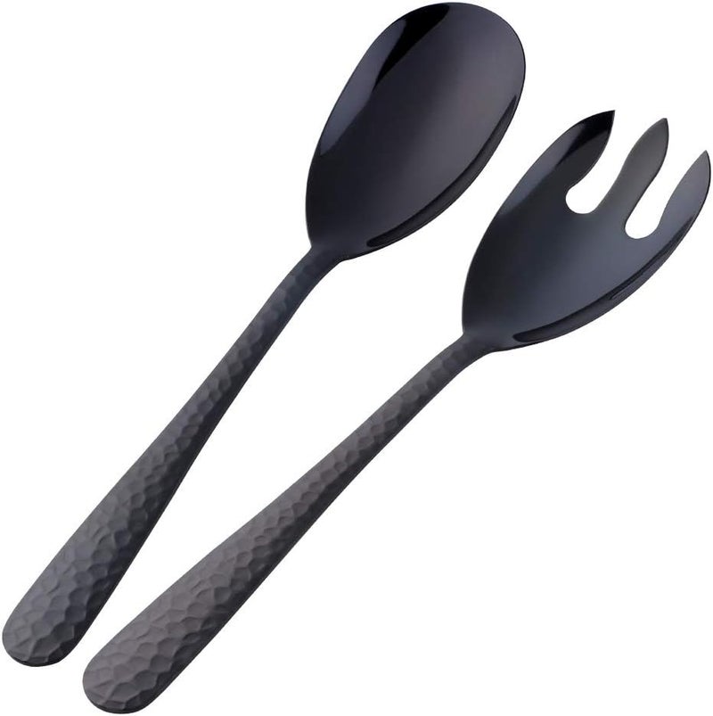 Bisda Salad Spoon and Fork Set, 12 Inch Stainless Steel Salad Server, Black Serving Utensils, Dishwasher Safe, Pack of 2 - Image 1