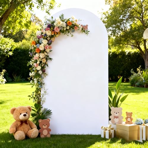 Shillance 6FT Wedding Arch Backdrop Cover, Spandex Fitted White Arch Covers Stretchy Backdrop Balloon Arch Back Drop for Wedding Birthday Party Christmas Banquet Decoration - Image 1