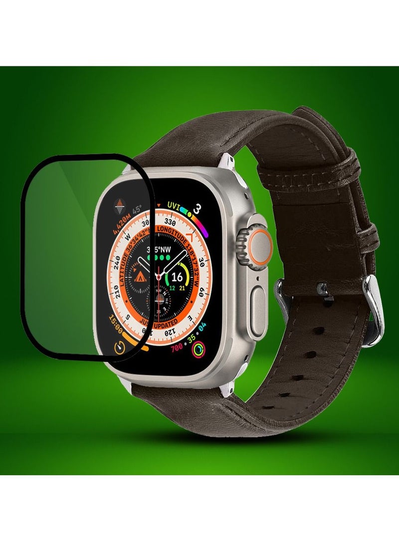 CATANES - 2 Packs For Apple Watch Band 49mm Leather Band Buckle Strap Wristband and 3D Screen Protector Dark Brown - Image 1