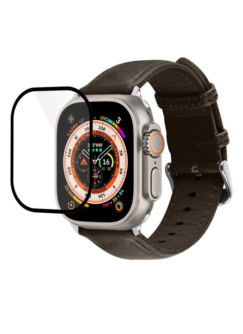 CATANES - 2 Packs For Apple Watch Band 49mm Leather Band Buckle Strap Wristband and 3D Screen Protector Dark Brown - Image 1