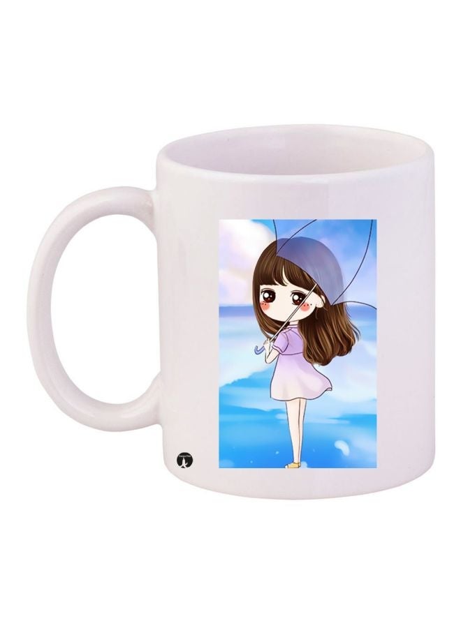 RYN Anime Girl Printed Coffee Mug White/Blue/Brown
