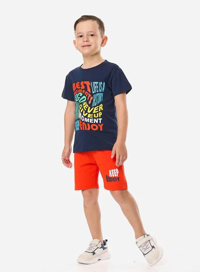 victor and jane Victor And Jane Boys Slogan T-Shirt and Shorts Set