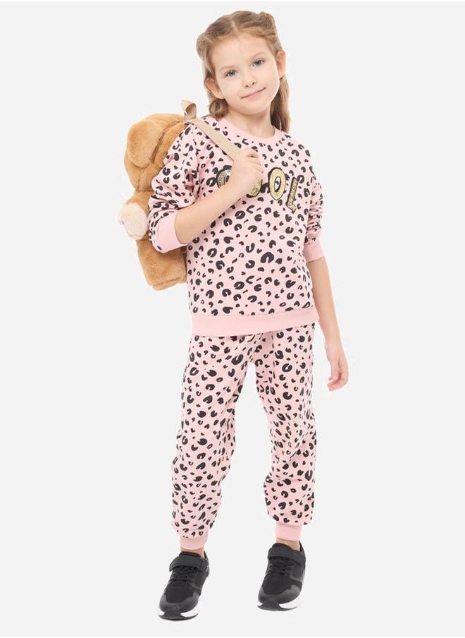 victor and jane - All-Over Animal Print Round Neck Sweatshirt & Joggers Set by Styli - Image 1
