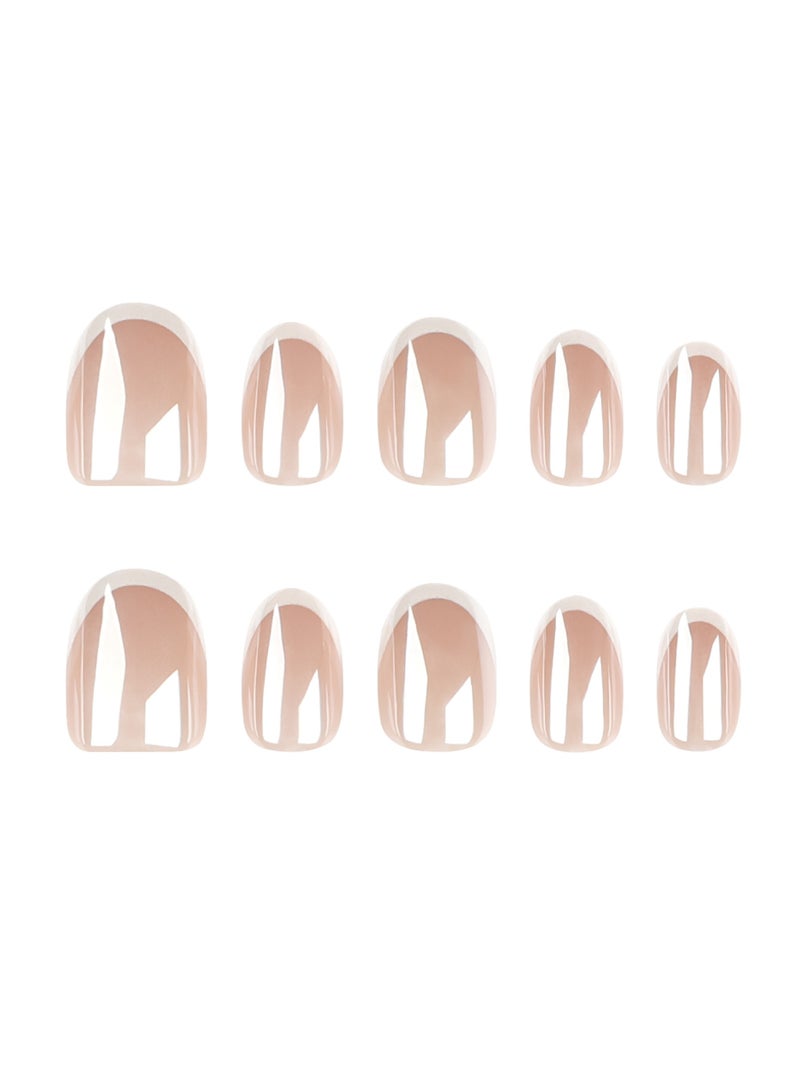 JOSQUEWNN Press On Nails 30pcs, Almond-Shaped Orchid Nail Art,Featuring a Minimalist French Design. Fashionable And Elegant, These Nails Are Perfect For Any Occasion,Fake Acrylic Nails With Glue Kit. - Image 5