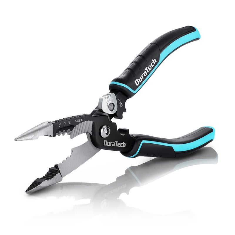 DURATECH 5-in-1 Wire Stripper, 8" Wire Stripper and Crimping Tool, Premium CR-V Construction, Needle Nose Plier, Multifunctional Electrician Pliers for Crimping, Cutting, Stripping, Shearing, Clamping - Image 1