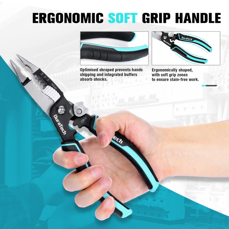 DURATECH 5-in-1 Wire Stripper, 8" Wire Stripper and Crimping Tool, Premium CR-V Construction, Needle Nose Plier, Multifunctional Electrician Pliers for Crimping, Cutting, Stripping, Shearing, Clamping - Image 5