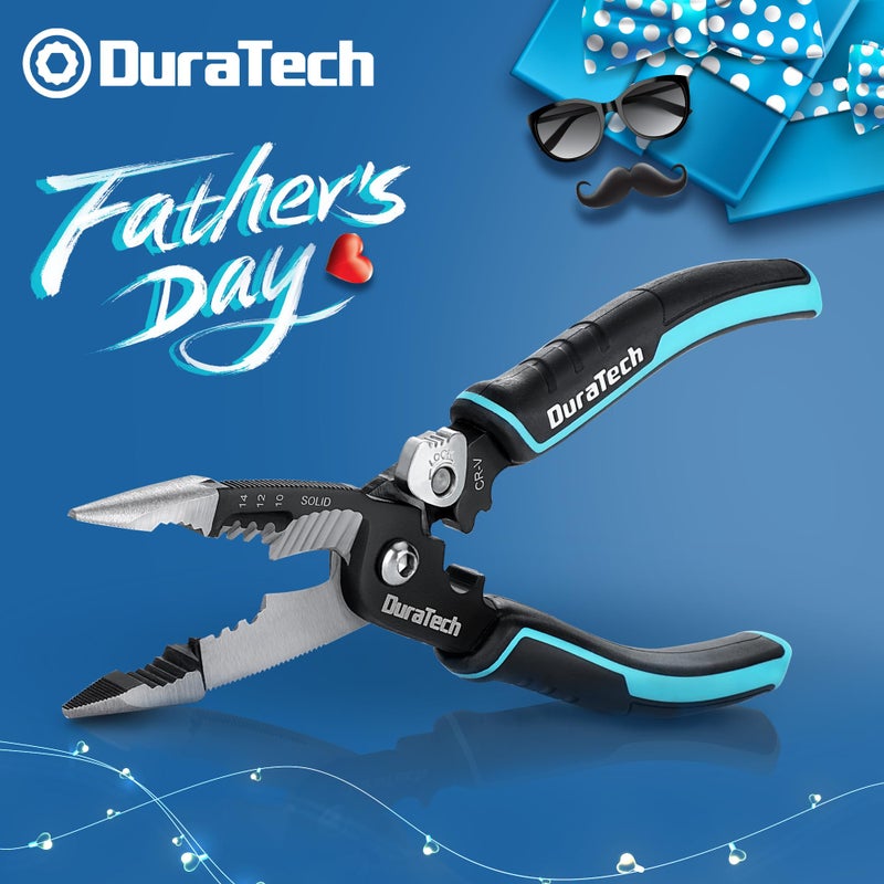 DURATECH 5-in-1 Wire Stripper, 8" Wire Stripper and Crimping Tool, Premium CR-V Construction, Needle Nose Plier, Multifunctional Electrician Pliers for Crimping, Cutting, Stripping, Shearing, Clamping - Image 3