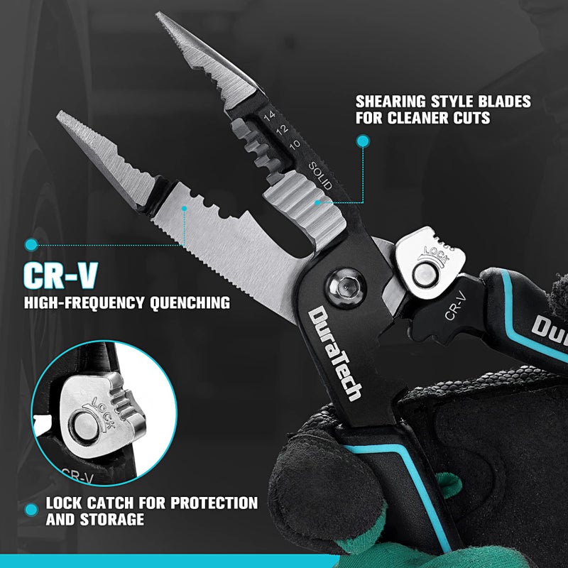 DURATECH 5-in-1 Wire Stripper, 8" Wire Stripper and Crimping Tool, Premium CR-V Construction, Needle Nose Plier, Multifunctional Electrician Pliers for Crimping, Cutting, Stripping, Shearing, Clamping - Image 4